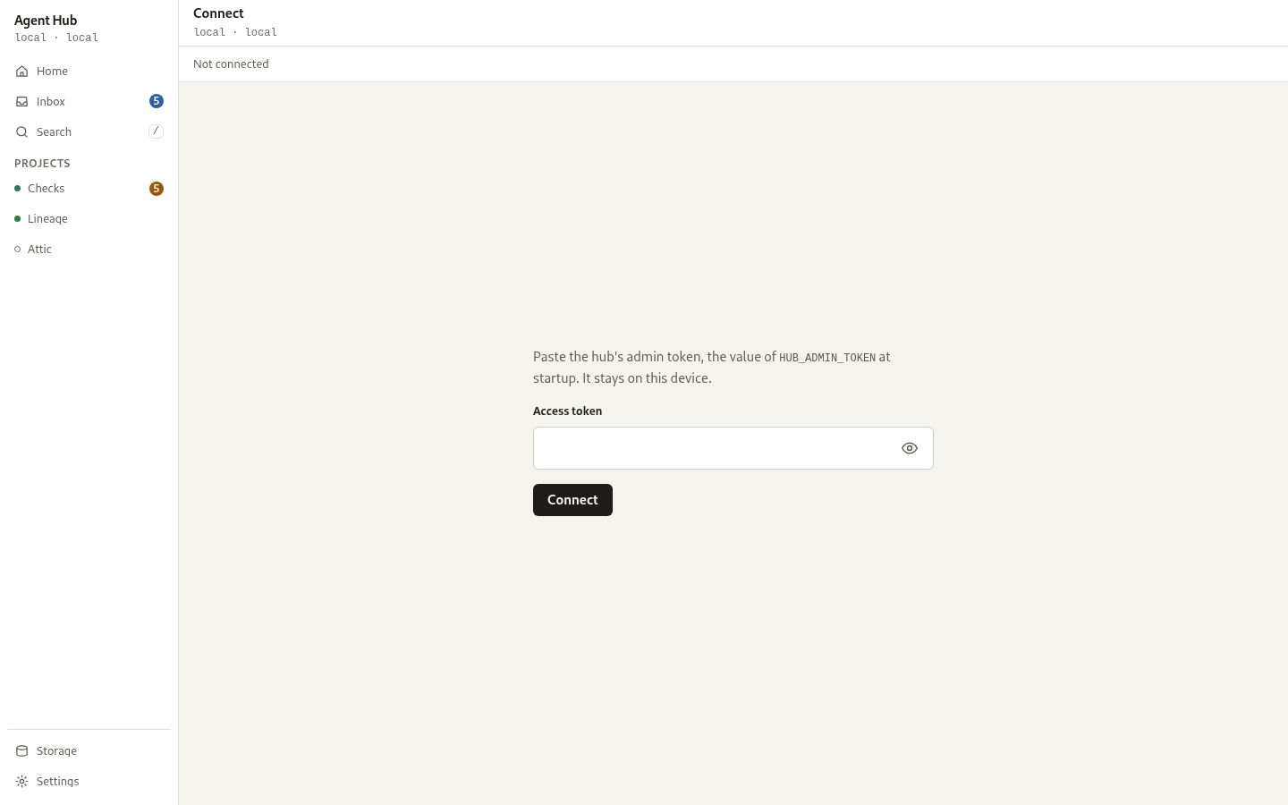 The connect screen, with the MCP address and the bootstrap guide.