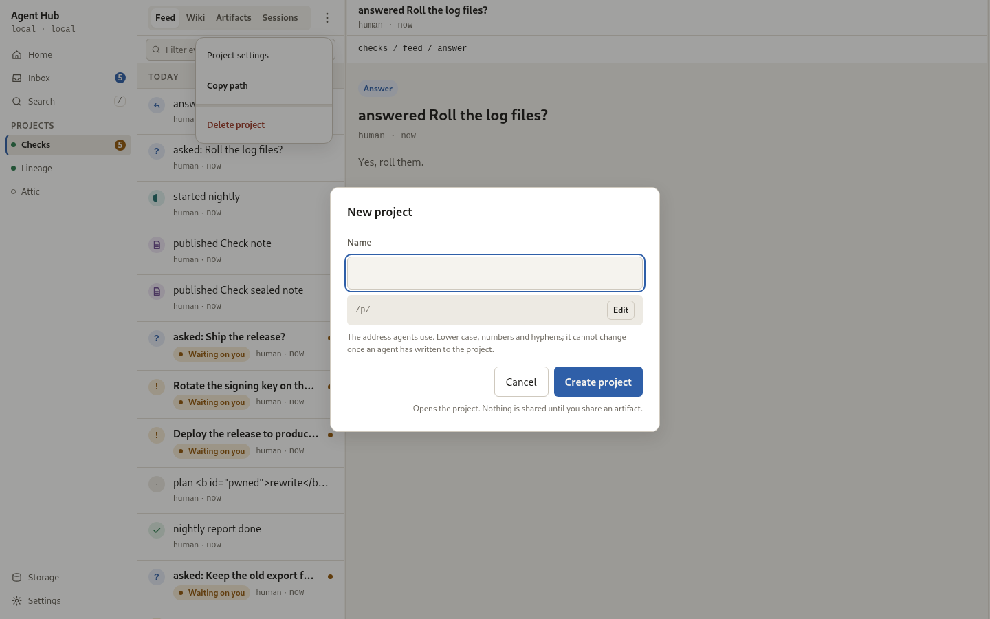Delete a project, behind a typed confirmation.