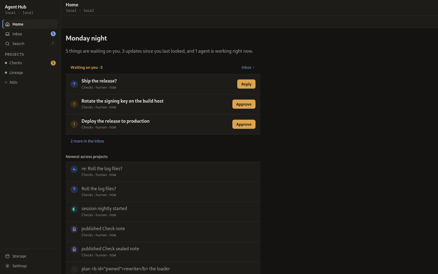 Home at desktop width in the dark theme.