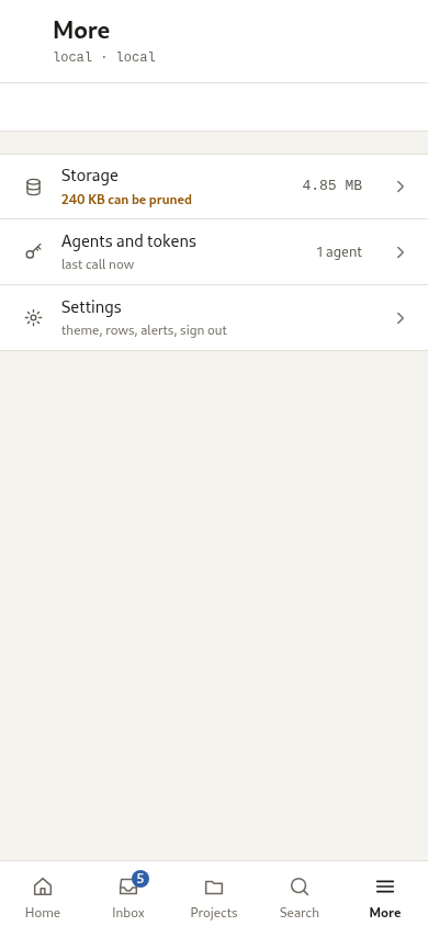The phone's More sheet, holding the destinations the tab bar does not.