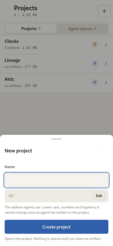 New project: the name and the slug it will use.