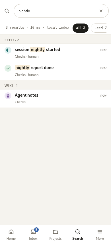 Search results, grouped by family.