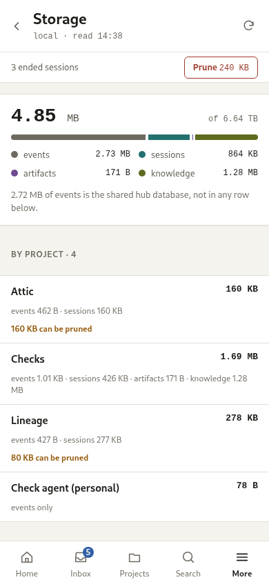 Storage: the stacked bars and the prune review.